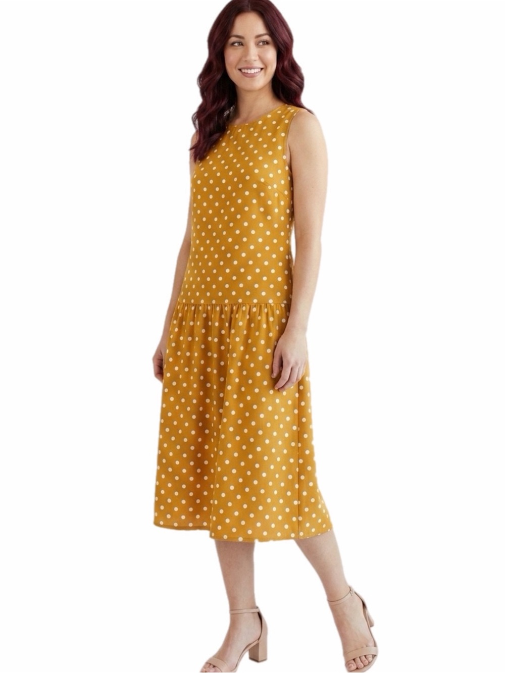 BODEN Eleanor Jersey Dress Brimstone/Mustard Yellow Polka Dots Pockets US 14